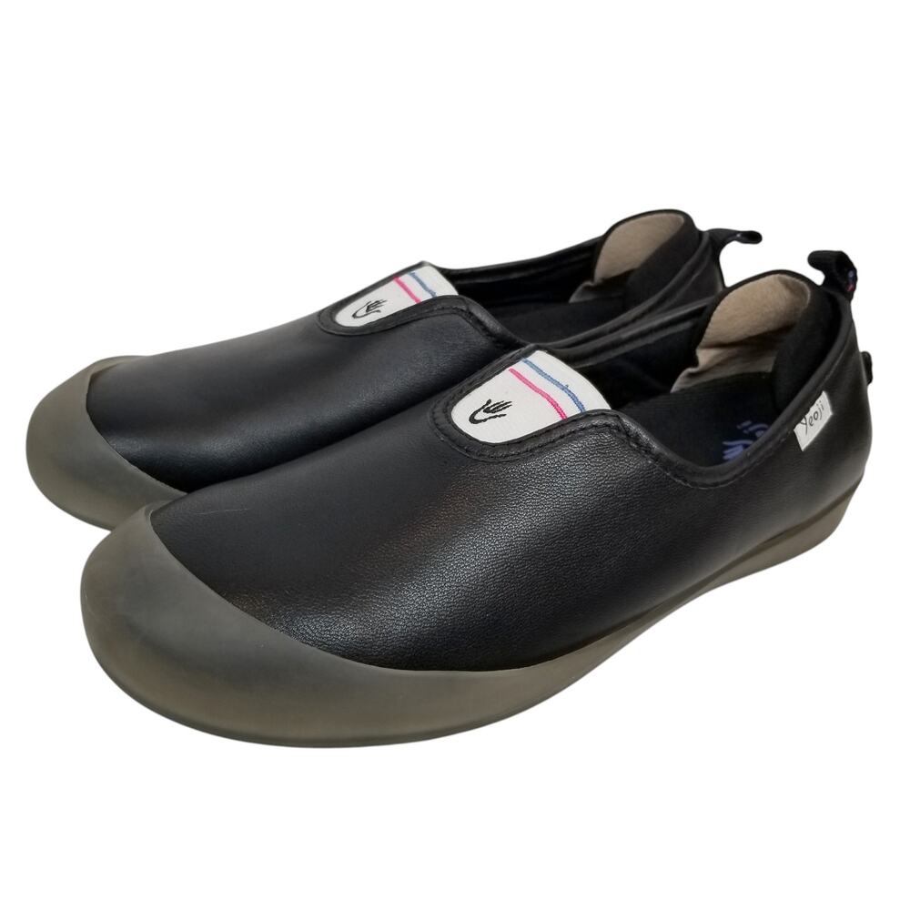 Yeoji Women's Black Leather Yoga Flats Removable Outdoor Sole Size 7 / 37